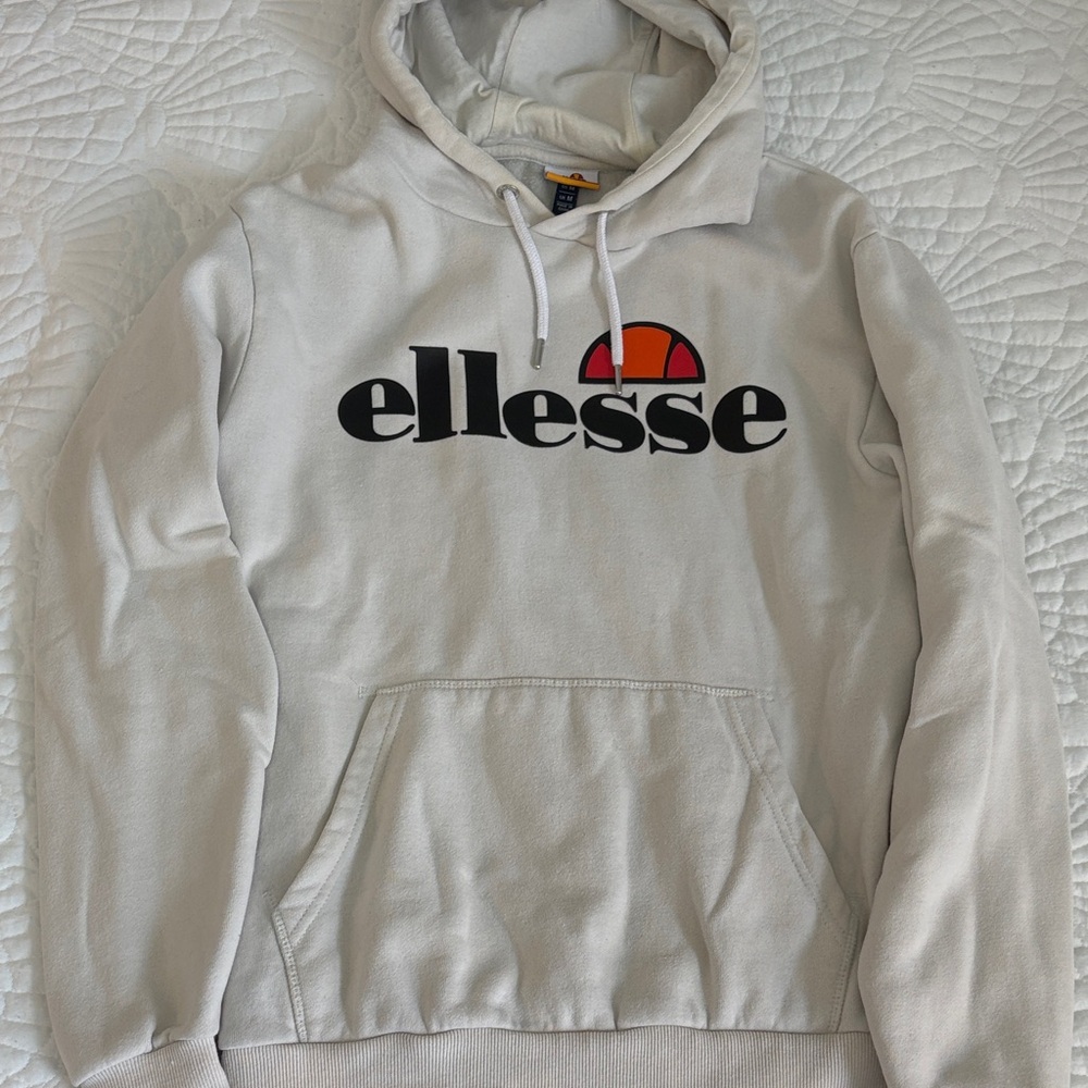 Ellesse Cream Crewneck Hoodie with Black and Orange Logo